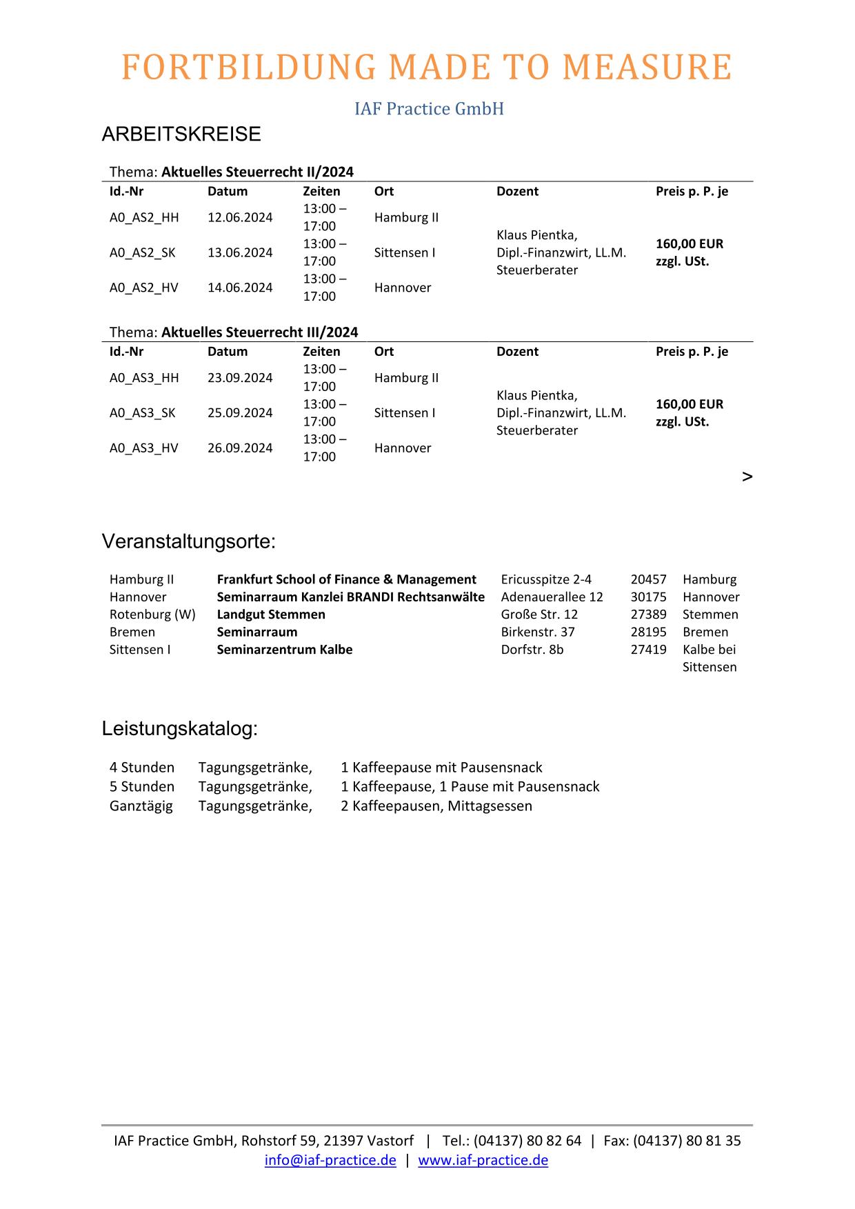 IAF Practice Tagungskalender